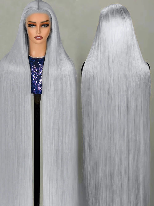 30 40 Inches Straight Human Hair Wigs 13x6 HD Lace Frontal Wigs 250% Density Silver Grey Colored 13x4 Lace Front Human Hair Wigs