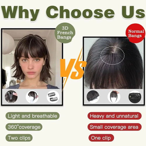 S-noilite 2.4"x3.15" Fringe Air Bang 100% Human Hair Topper Natural Hairline for Women Clip In Hairpieces 10g Light Bangs 10"