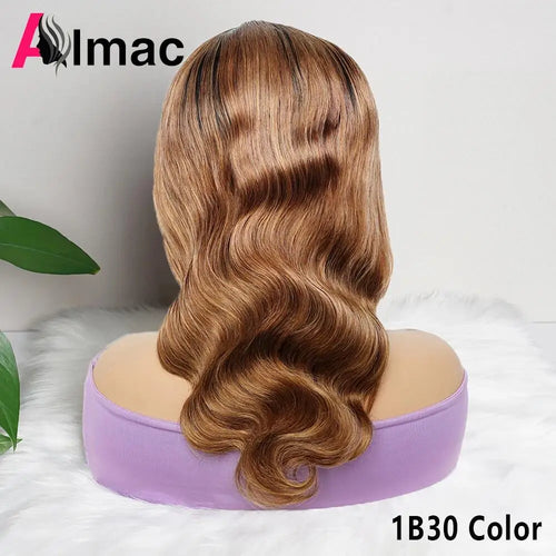 Ombre Honey Blonde Body Wave Closure Wig Indian Remy Human Hair 4x1 T Part Transparent Lace Wig 1B27/30 Color Pre-Plucked Almac