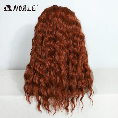 Noble Cosplay Synthetic Lace Front Wig 20" Baby Hair Curly Wig Medium Part Red Lace Wig For Women Ombre Blonde Lace Front Wig