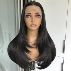 13x4 Lace Front Wig Highlight Brown Layered Straight Synthetic Lace Wigs for Women Blonde mix Brown Colored Wig Pre Plucked