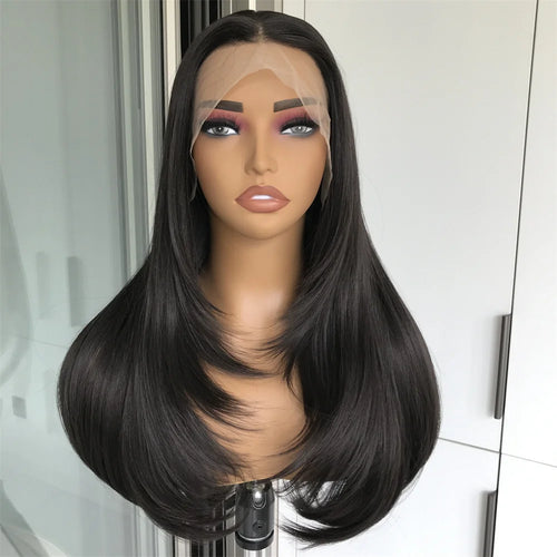 13x4 Lace Front Wig Highlight Brown Layered Straight Synthetic Lace Wigs for Women Blonde mix Brown Colored Wig Pre Plucked