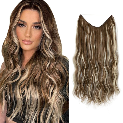 SARLA Synthetic Wave Invisible Wire With Clips Hair Extensions Fish Line Natural Blonde Clip In Hairpiece Fake Hair Piece