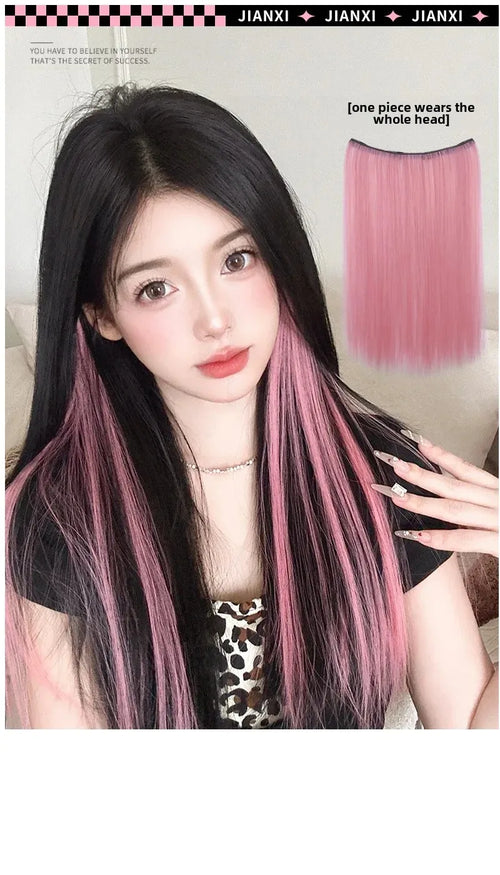 Pink Hair Extension Piece Invisible Traceless Inner Dyed Highlighted Hair Extensions Full Volume Colorful Hair Pieces