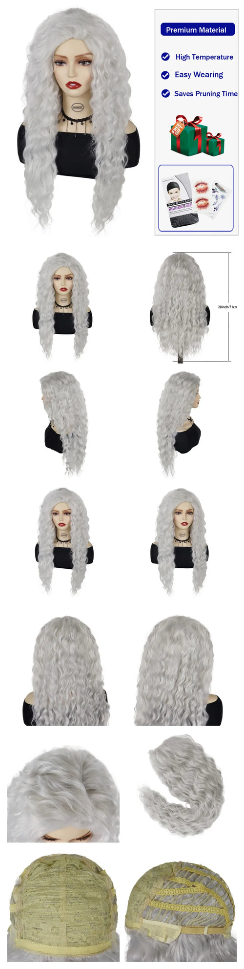 Womens Wig Long Synthetic Hair Ombre Blonde Curly Wigs Female Natural Wavy Drag Queen Regular Wig 80s Gradient Wigs for Student