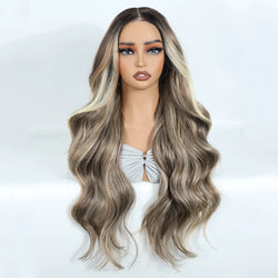 FREEDOM Synthetic Lace Front Wigs For Woman Long Body Wave Lace Wig Ombre Brown 6x4 Pre Plucked Pre Cut Wear and Go Glueless Wig