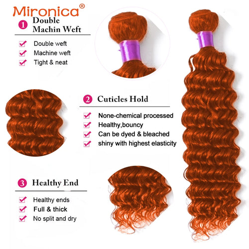 Deep Wave Bundles Human Brazilian Remy Hair Extensions Orange Ginger Color Hair Weaving Double Wefts Free Shipping 1/3/4 Pieces