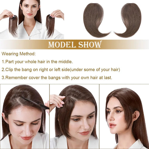 Sego 2PCS/set Human Hair Side Bangs Clip in Bangs Real Human Hair Bang Natural Clip on Side Bang Straight Fringe Hair Extension