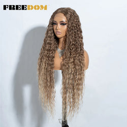 FREEDOM Synthetic Lace Front Wigs 34 Inch Super Long Curly Lace Wigs For Women Ombre Brown Lace Front Cosplay Wigs