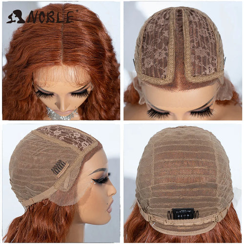 Noble Cosplay Synthetic Lace Front Wig 20" Baby Hair Curly Wig Medium Part Red Lace Wig For Women Ombre Blonde Lace Front Wig