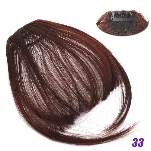 LM Natural Straight Synthetic Blunt Bangs High Temperature Fiber Brown Women Clip-In Full Bangs With Fringe Of Hair 6 Inch