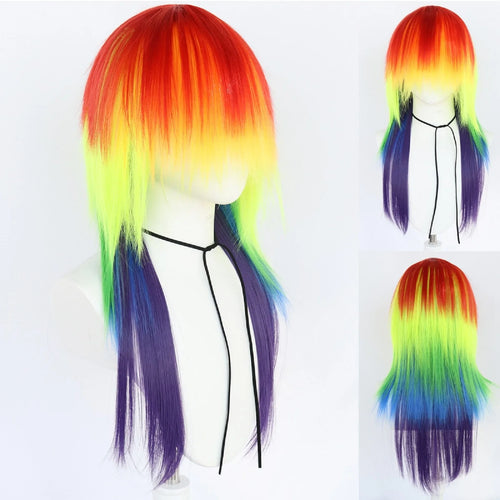 Rainbow Dash Cosplay Long Straight Rainbow Synthetic Cosplay Wig for Halloween Christmas School Thanksgiving Day