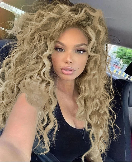 Womens Wig Long Synthetic Hair Ombre Blonde Curly Wigs Female Natural Wavy Drag Queen Regular Wig 80s Gradient Wigs for Student