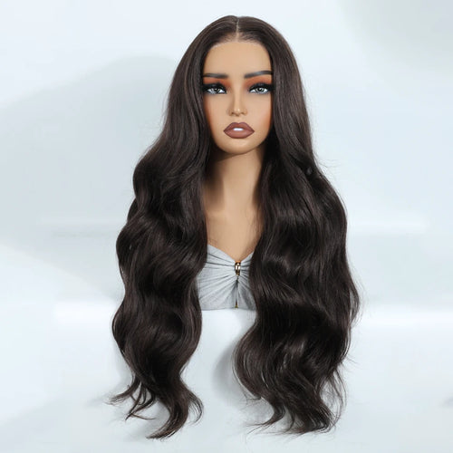 FREEDOM Synthetic Lace Front Wigs For Woman Long Body Wave Lace Wig Ombre Brown 6x4 Pre Plucked Pre Cut Wear and Go Glueless Wig