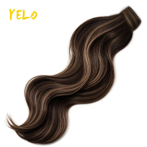 Yelo Ponytail Human Hair Extension Body Wave Wrap Around Ponytail Extension Remy Hair Blond Wavy Natural Black Curly Ponytail