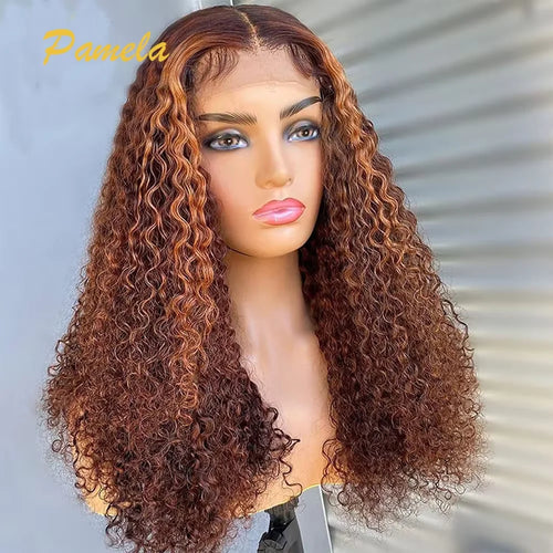 Honey Blonde Pick And Chocolate Colored Wigs Curly 13x6 Transparent Lace Frontal Human Hair Glueless Wig Pre plucked Ready To Go