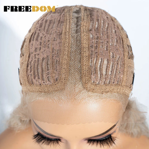 FREEDOM Curly Synthetic Lace Front Wigs For Women 30 inches Soft Wavy Ombre Blonde Ginger Highlight Cosplay Wigs Heat Resistant