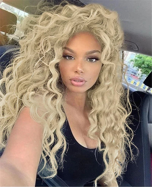 Womens Wig Long Synthetic Hair Ombre Blonde Curly Wigs Female Natural Wavy Drag Queen Regular Wig 80s Gradient Wigs for Student