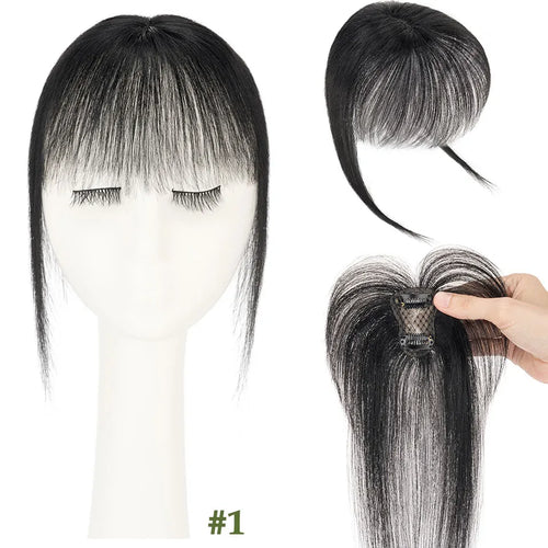 S-noilite 2.4"x3.15" Fringe Air Bang 100% Human Hair Topper Natural Hairline for Women Clip In Hairpieces 10g Light Bangs 10"