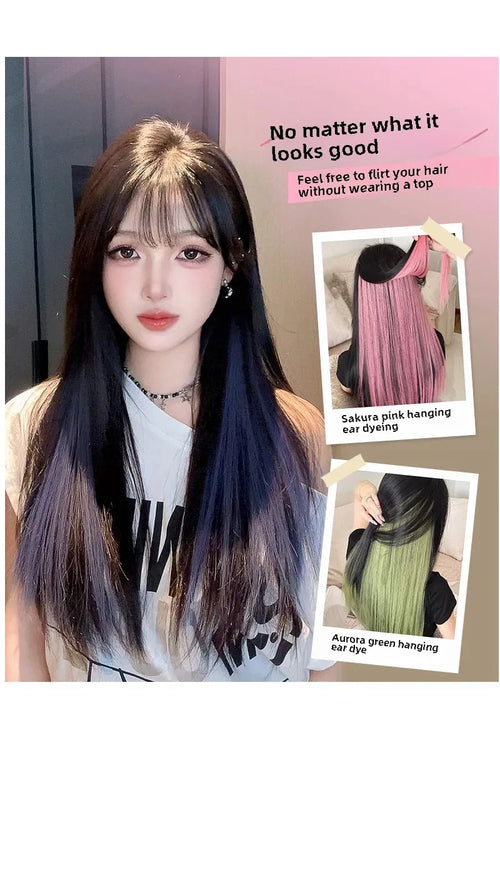 Pink Hair Extension Piece Invisible Traceless Inner Dyed Highlighted Hair Extensions Full Volume Colorful Hair Pieces