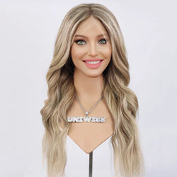 13x4 Body Wave Lace Front Wig for White Women Highlights Ash Blonde Balayage Wig Long Wavy Synthetic Lace Wigs Daily Party Use