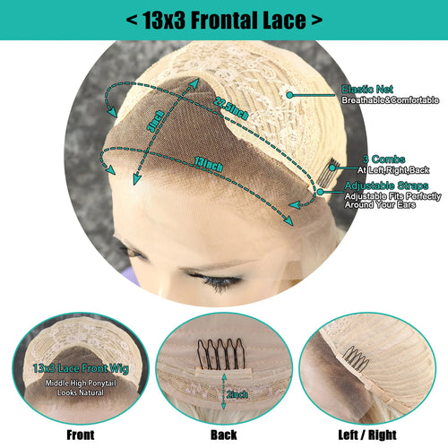 Highlight Blonde Synthetic Wig 12 Inch Ombre Short Lace Front Bob Wigs Straight Dark Roots Glueless Wig for Women Daily Party