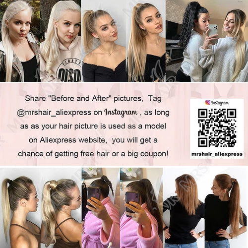 MRSHAIR Ponytail Human Hair Real Natural Hair Extensions Remy Hair Horsetail Clip On Ponytail Extensions Blonde Brown Black