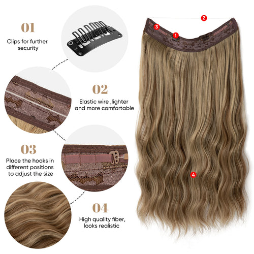 SARLA Synthetic Wave Invisible Wire With Clips Hair Extensions Fish Line Natural Blonde Clip In Hairpiece Fake Hair Piece