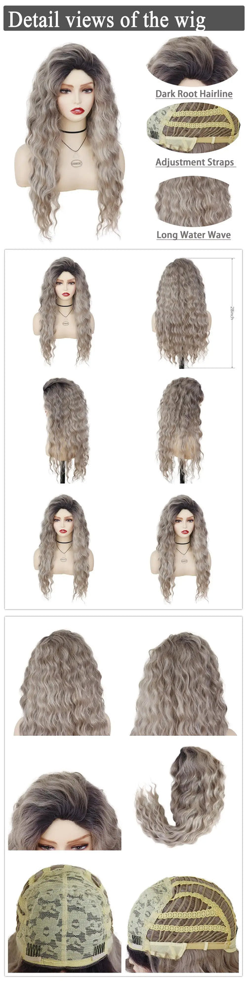 Womens Wig Long Synthetic Hair Ombre Blonde Curly Wigs Female Natural Wavy Drag Queen Regular Wig 80s Gradient Wigs for Student