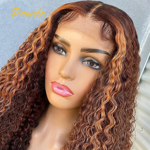 Honey Blonde Pick And Chocolate Colored Wigs Curly 13x6 Transparent Lace Frontal Human Hair Glueless Wig Pre plucked Ready To Go