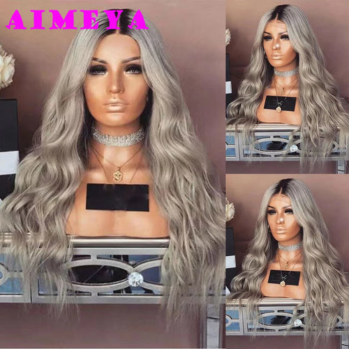 AIMEYA Platinum Blonde Lace Front Wigs for Women Long Natural Wave Synthetic Hair  Heat Resistant Fiber Hair Free Part