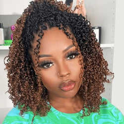 8"Yanky Twist Crochet Hair Pre-Looped Ombre Brown Synthetic Crochet Hair with Curly Ends Yank Twist Crochet Hair For Black Women