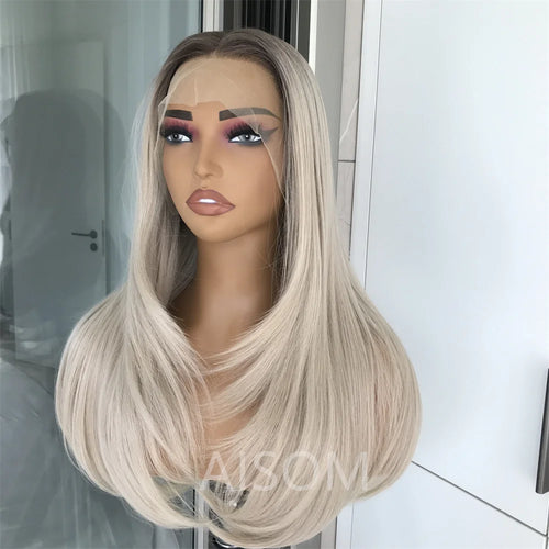 13x4 Lace Front Wig Highlight Brown Layered Straight Synthetic Lace Wigs for Women Blonde mix Brown Colored Wig Pre Plucked