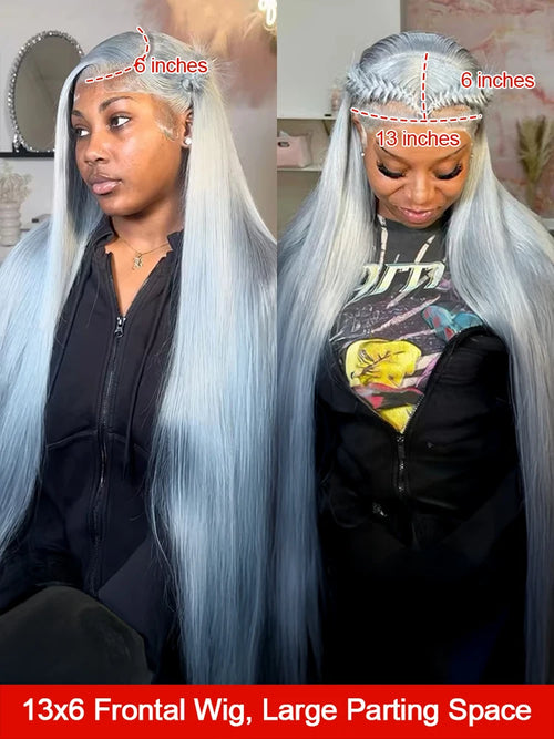 30 40 Inches Straight Human Hair Wigs 13x6 HD Lace Frontal Wigs 250% Density Silver Grey Colored 13x4 Lace Front Human Hair Wigs
