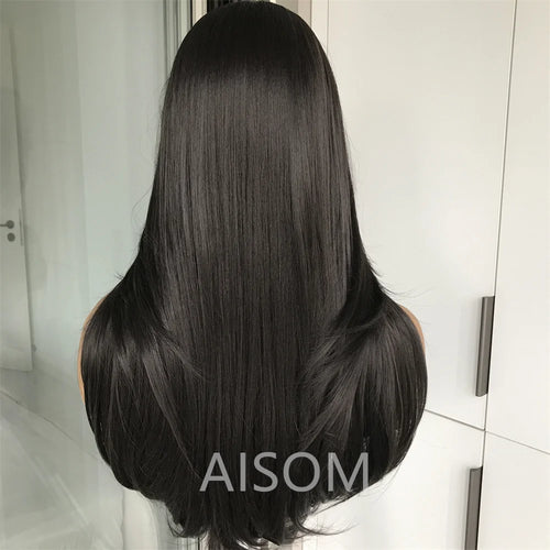 13x4 Lace Front Wig Highlight Brown Layered Straight Synthetic Lace Wigs for Women Blonde mix Brown Colored Wig Pre Plucked
