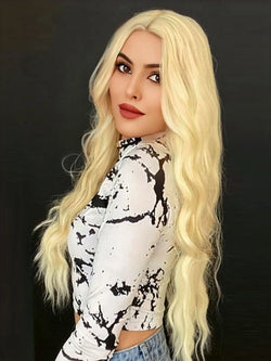 White Synthetic Wig for Women Long Lace Curly Wavy Cute Wigs Middle Part Hair Wigs Halloween Cosplay Daily Party Wigs  28 inch