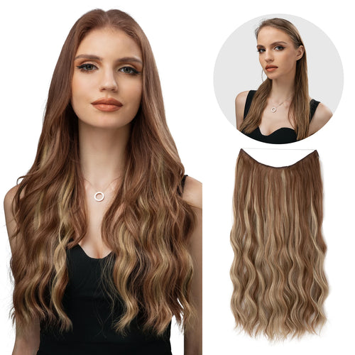 SARLA Synthetic Wave Invisible Wire With Clips Hair Extensions Fish Line Natural Blonde Clip In Hairpiece Fake Hair Piece
