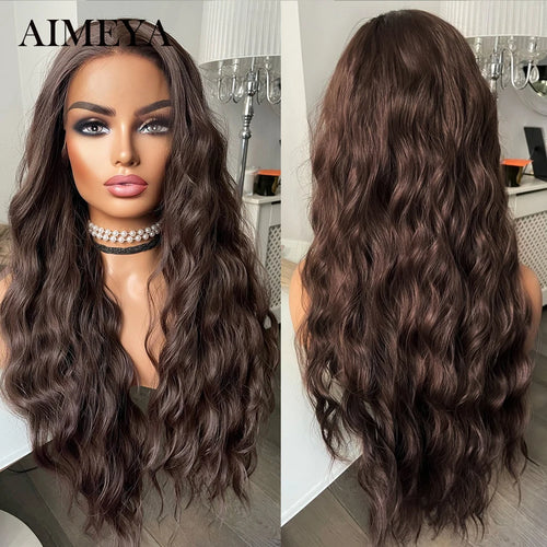 AIMEYA Synthetic Lace Front Wigs for Women Natural Hairline Synthetic Hair Lace Wig Long Brown Wig PrePlucked Cosplay Woman Wigs