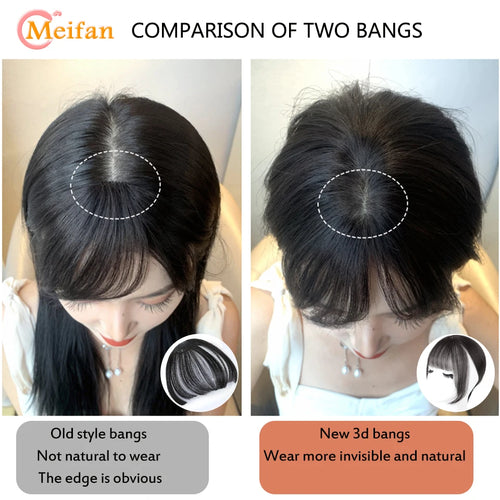MEIFAN Synthetic Middle Part Topper Hairpiece with Bangs Clip-In Bangs Extension Natural Invisible Clourse Hairpiece for Women