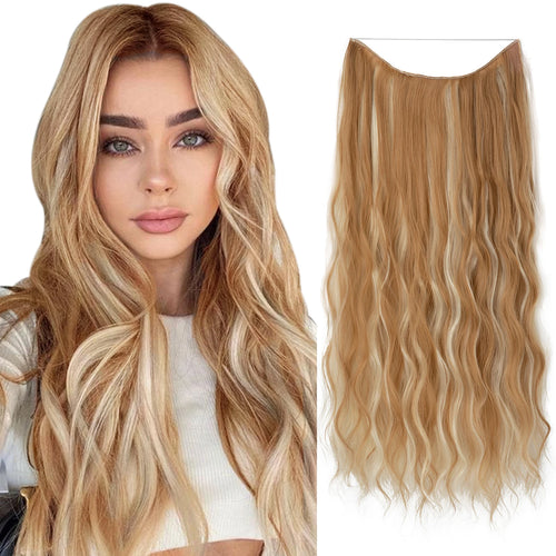 SARLA Synthetic Wave Invisible Wire With Clips Hair Extensions Fish Line Natural Blonde Clip In Hairpiece Fake Hair Piece