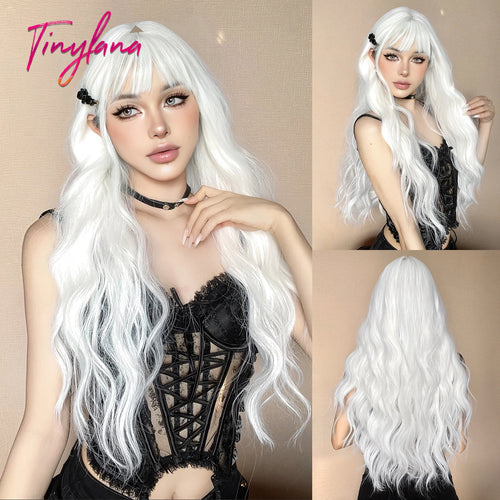 Orange Copper Ginger Long Wavy Synthetic Wigs Red Yellow Wig with Bangs for Women Natural Cosplay Body Wave Heat Resistant Hair