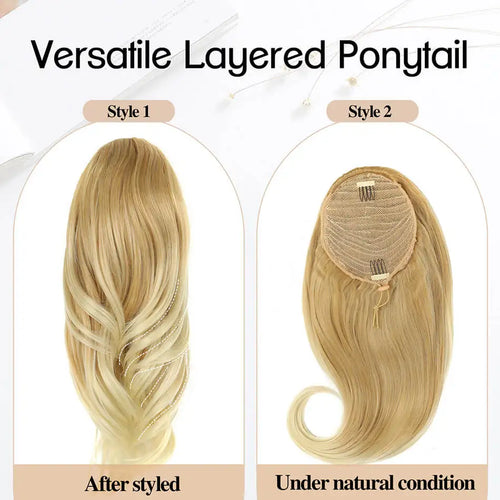 Synthetic Wavy Drawstring Ponytail Extension 20" Long Wave Multi Layered Clip in Ponytail Hair Extensions Stand Up High Fake