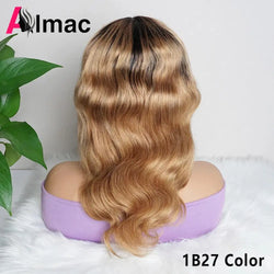 Ombre Honey Blonde Body Wave Closure Wig Indian Remy Human Hair 4x1 T Part Transparent Lace Wig 1B27/30 Color Pre-Plucked Almac