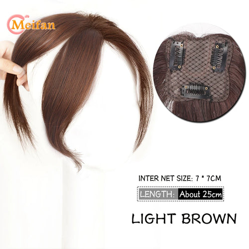 MEIFAN Synthetic Middle Part Topper Hairpiece with Bangs Clip-In Bangs Extension Natural Invisible Clourse Hairpiece for Women