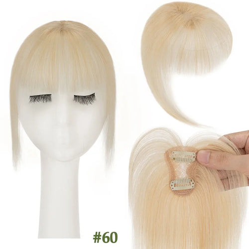 S-noilite 2.4"x3.15" Fringe Air Bang 100% Human Hair Topper Natural Hairline for Women Clip In Hairpieces 10g Light Bangs 10"