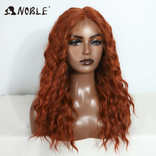 Noble Cosplay Synthetic Lace Front Wig 20" Baby Hair Curly Wig Medium Part Red Lace Wig For Women Ombre Blonde Lace Front Wig