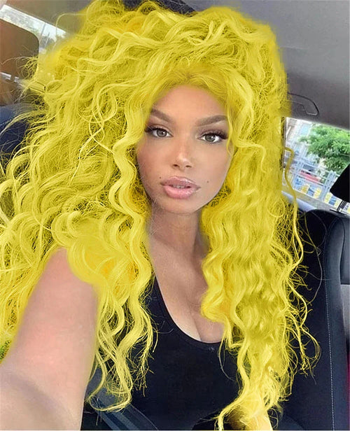 Womens Wig Long Synthetic Hair Ombre Blonde Curly Wigs Female Natural Wavy Drag Queen Regular Wig 80s Gradient Wigs for Student
