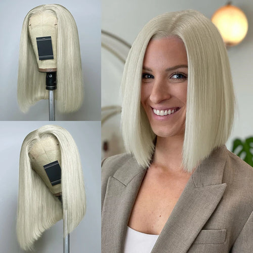 13x4 Platium Short Bob Wigs Human Hair For Women 4x4 Lace Closure Wig White Blonde Part Lace Frontal Wigs Colored Human Hair Wig
