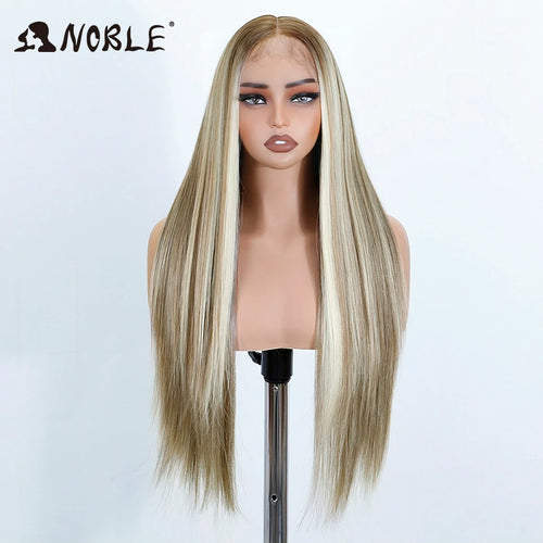 Noble Synthetic Lace Front Wig 13X7 Straight Baby Hair Wig 30 Inch Lace Wig For Women Lace Front Wig Ombre Blonde Cosplay Wig