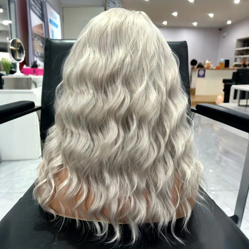 Silver Blonde Wig Short Curly Wavy Bob Grey Wig Synthetic Hair Free Part Loose Curly Light Gray 13X4 Lace Front Wigs for Women